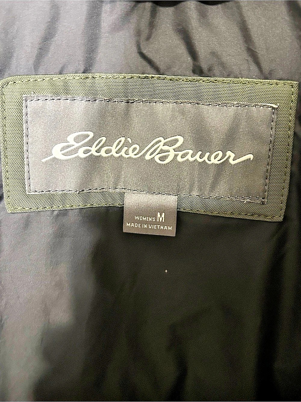 Eddie Bauer Olive Green Down Parka Faux Fur Hood Women’s Medium - Picture 9 of 15